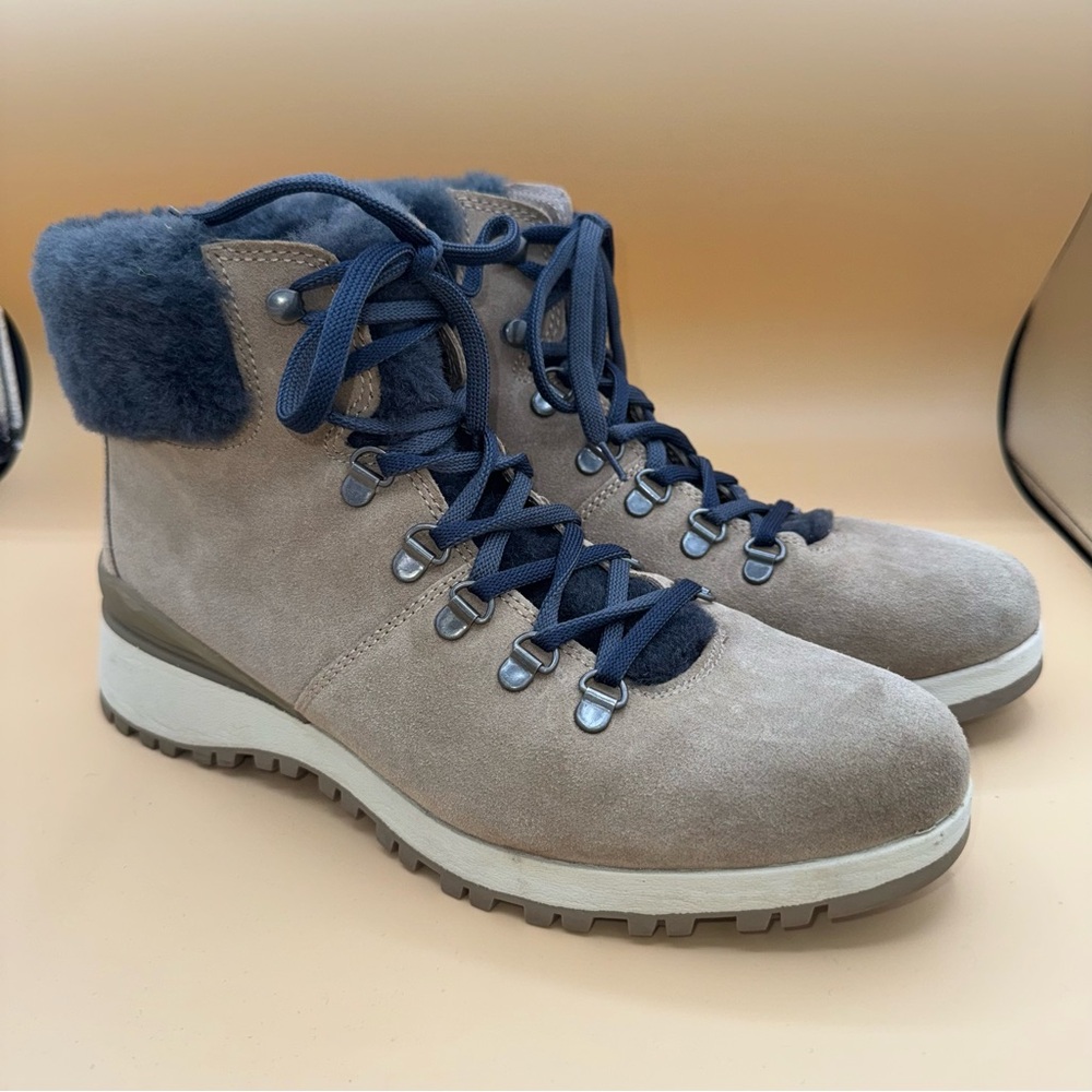 Bionica Diablo Waterproof Boots, Suede Shearling Tan Pewter Women’s Size 11, EUC